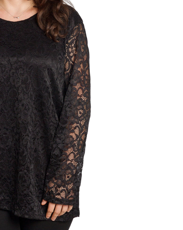 Черна официална блуза с дантелени ръкави в големи размери