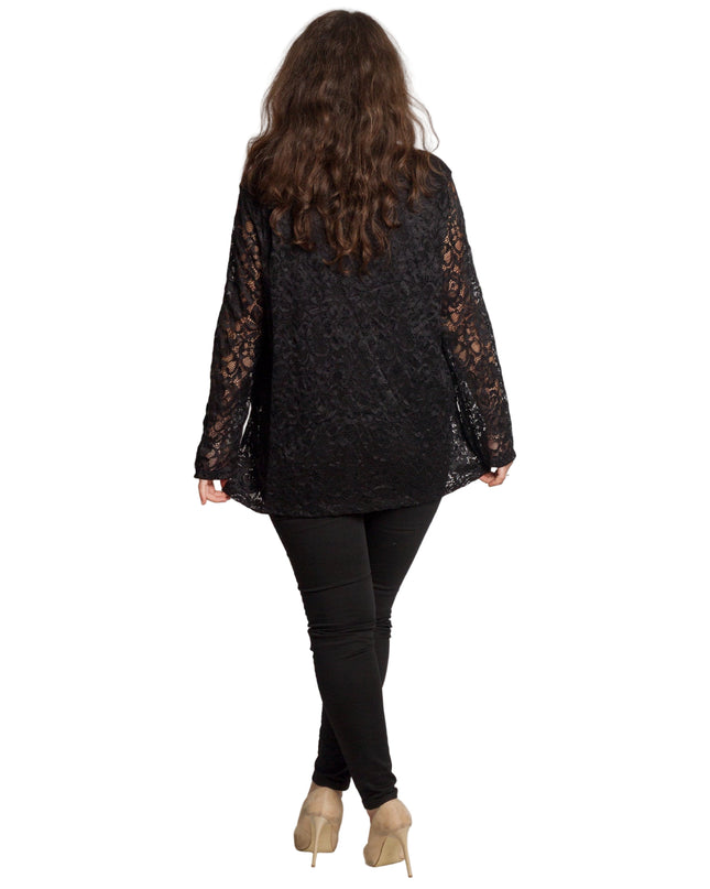 Черна официална блуза с дантелени ръкави в големи размери
