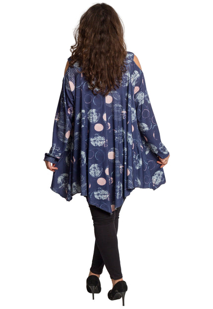 Елегантна тъмносиня разкроена туника с артистичен десен