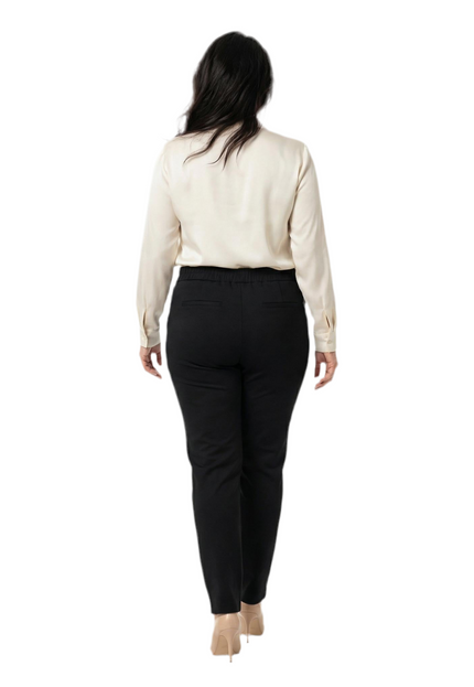 Официален черен панталон с кант от еко кожа големи размери