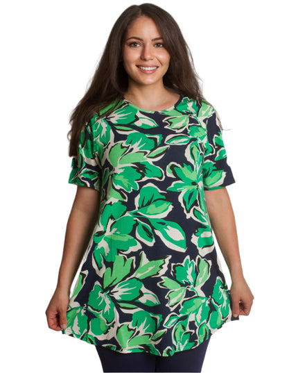 Макси сет от зелена флорална туника и тъмносин клин - 5XL, 6XL