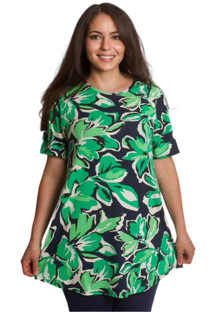 5XL, 6XL Макси сет от зелена флорална туника и тъмносин клин