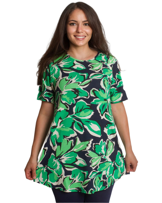 Макси сет от зелена флорална туника и тъмносин клин - 5XL, 6XL