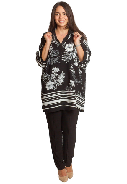 Риза в големи размери с флорален принт и V-образно деколте