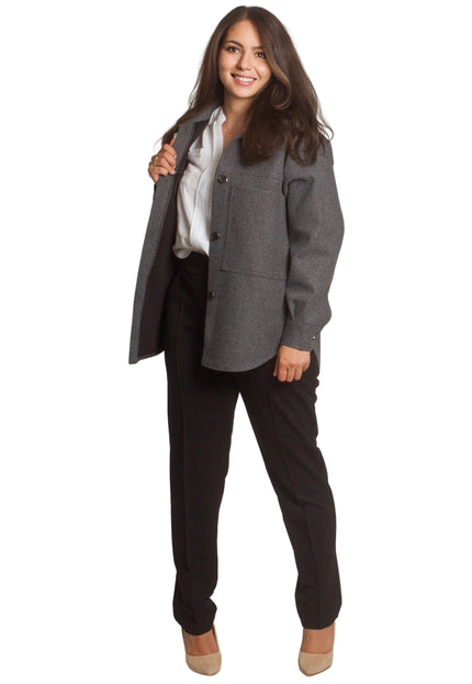 Сив стилен жакет в големи размери с джобове