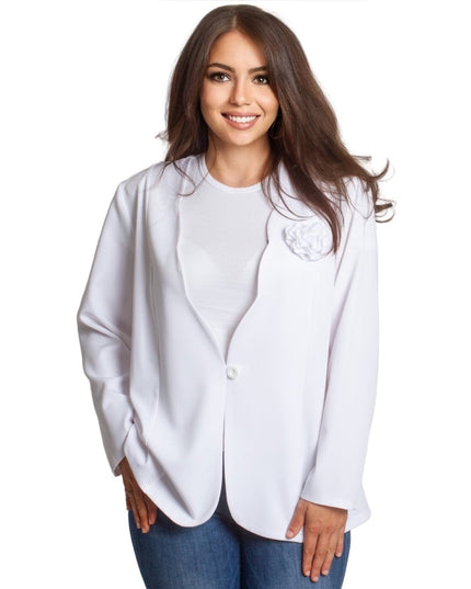 Бяло официално сако с дълъг ръкав в големи размери