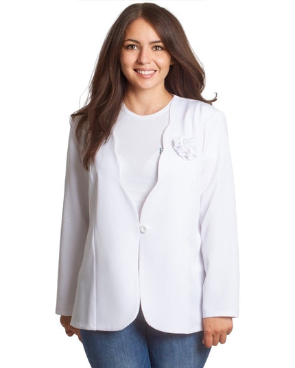 Бяло официално сако с дълъг ръкав в големи размери