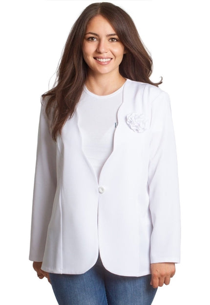 Бяло официално сако с дълъг ръкав в големи размери