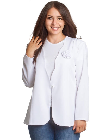 Бяло официално сако с дълъг ръкав в големи размери