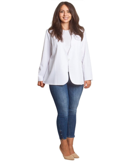 Бяло официално сако с дълъг ръкав в големи размери