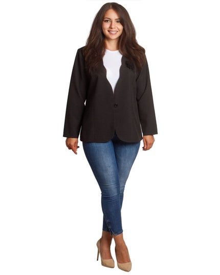 Черно официално сако с дълъг ръкав в големи размери