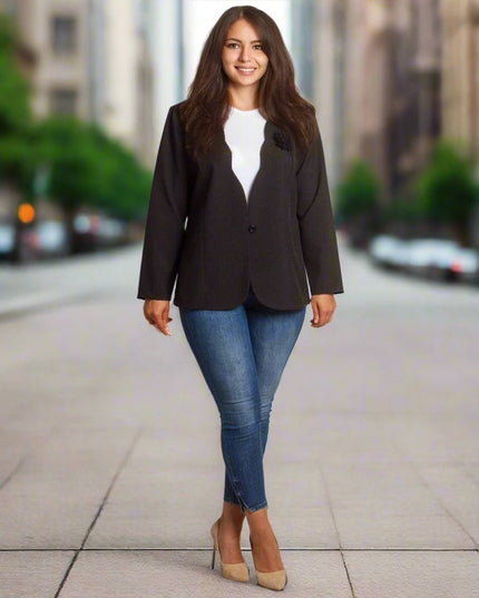 Черно официално сако с дълъг ръкав в големи размери