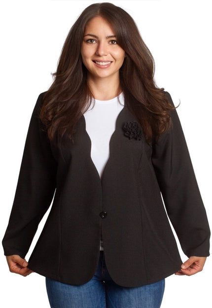 Черно официално сако с дълъг ръкав в големи размери