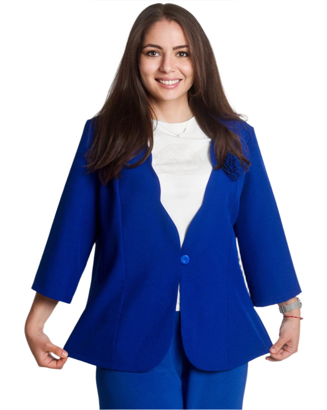 Официално свободно сако в кралскосин цвят и макси размери