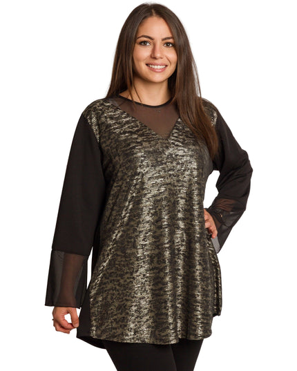 Елегантна туника в големи размери с ефектен златист десен