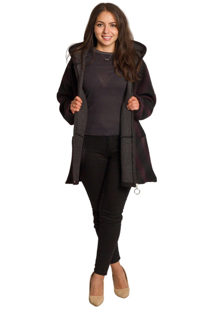 Дамско вълнено палто с качулка в големи размери