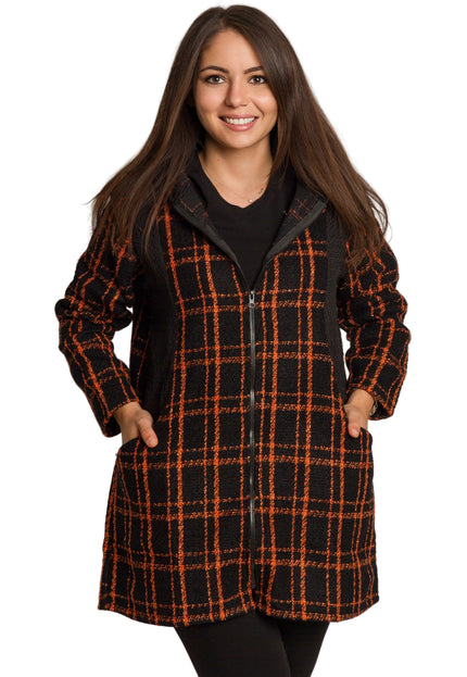 Черно макси палто в кариран десен и разкроена кройка