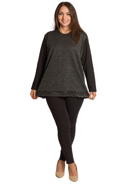 Елегантна черна туника със сребрист десен и джобчета