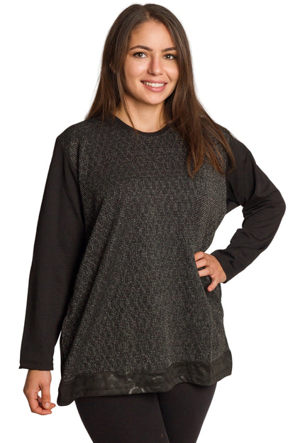 Елегантна черна туника със сребрист десен и джобчета