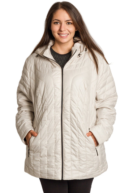 Яке в цвят екрю със сваляща се качулка и права кройка