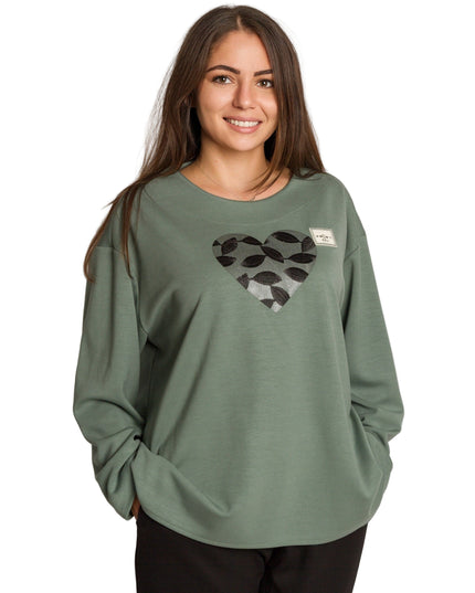 Дамски екип в големи размери с блуза на сърце и панталон