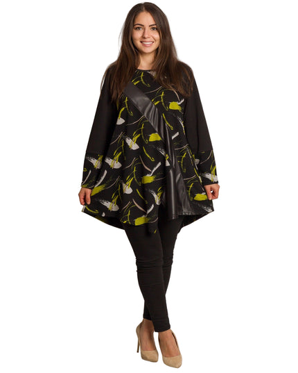 Туника с асиметричен дизайн и декоративна лента от еко-кожа