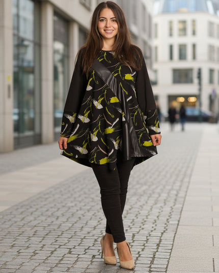 Туника с асиметричен дизайн и декоративна лента от еко-кожа