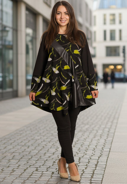 Туника с асиметричен дизайн и декоративна лента от еко-кожа