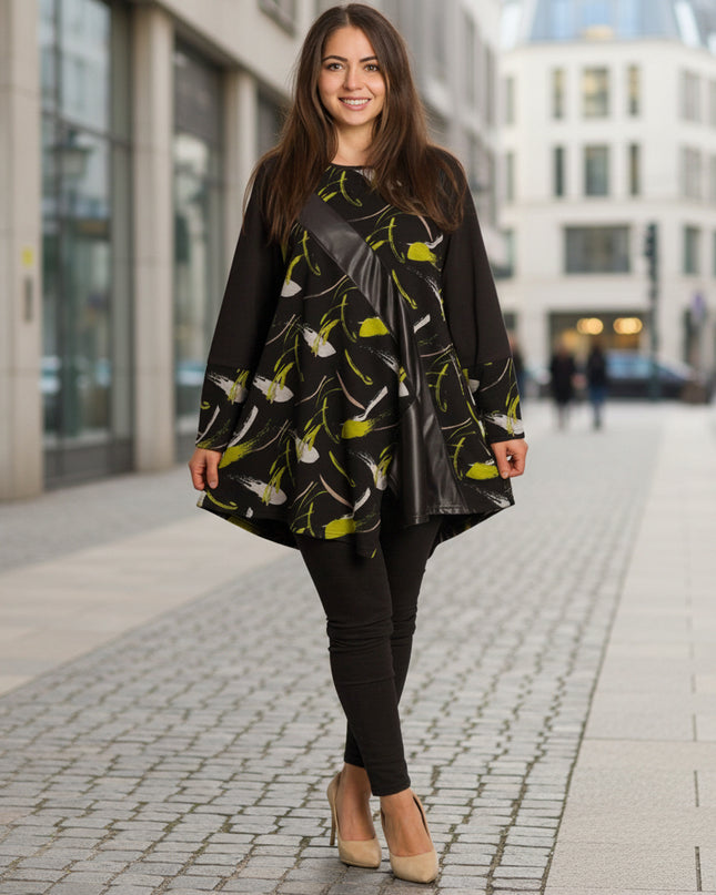 Туника с асиметричен дизайн и декоративна лента от еко-кожа