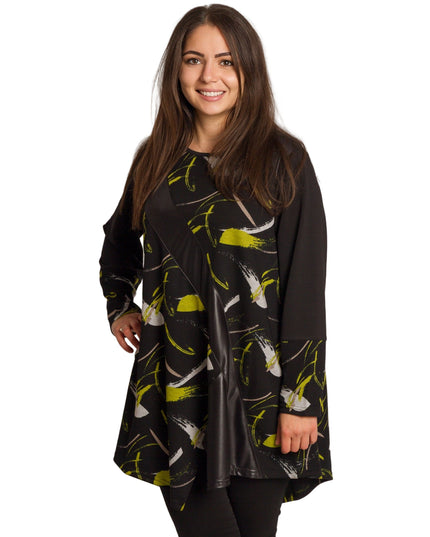 Туника с асиметричен дизайн и декоративна лента от еко-кожа