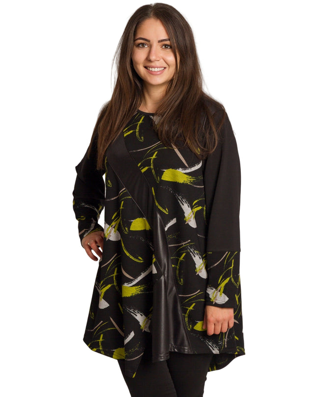 Туника с асиметричен дизайн и декоративна лента от еко-кожа