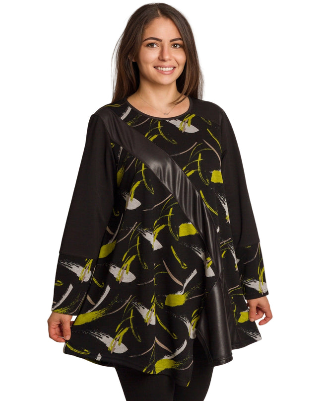 Туника с асиметричен дизайн и декоративна лента от еко-кожа