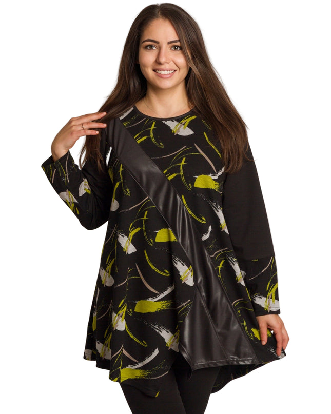 Туника с асиметричен дизайн и декоративна лента от еко-кожа