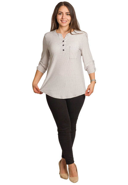 Бяла дамска риза на черни точки с декоративни копчета
