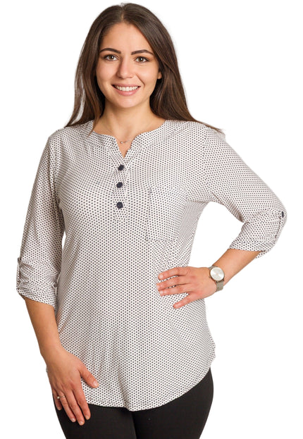 Бяла дамска риза на черни точки с декоративни копчета