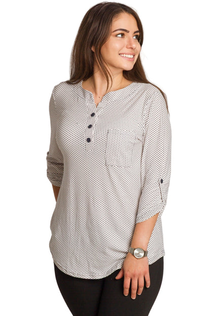 Бяла дамска риза на черни точки с декоративни копчета