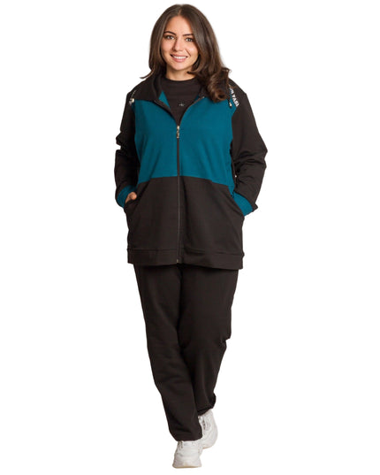 Спортен екип в черно и петрол с цип и джобове