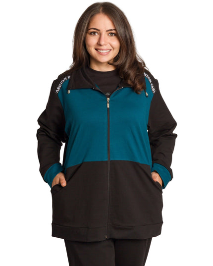 Спортен екип в черно и петрол с цип и джобове