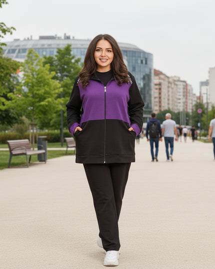 Спортен екип с цип и джобове в макси размери