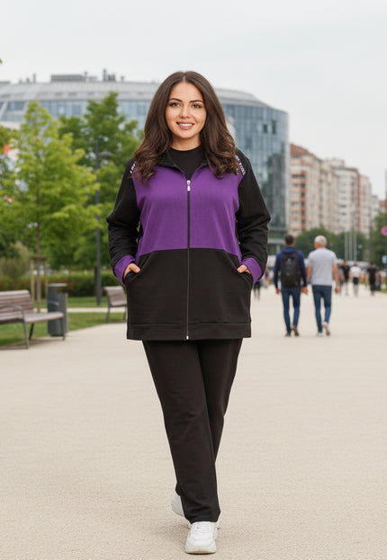 Спортен екип с цип и джобове в макси размери