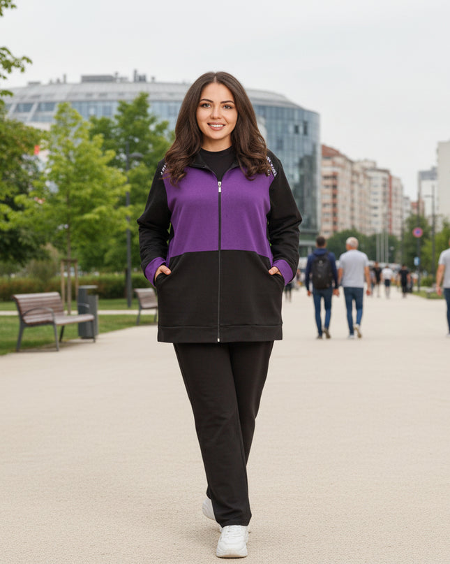 Спортен екип с цип и джобове в макси размери