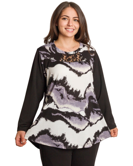 Елегантна разкроена туника с акцент от дантела