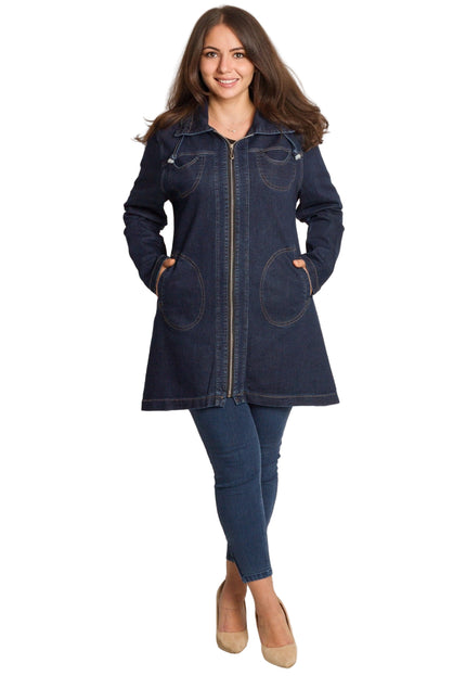 Тъмносиньо дънково яке в големи размери с джобове