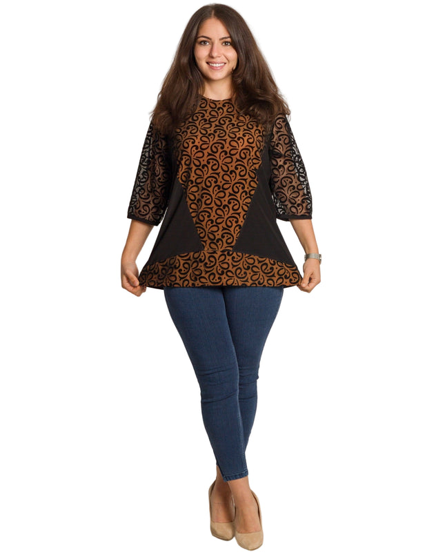 Официална макси туника с красив тюл и 3/4 ръкави