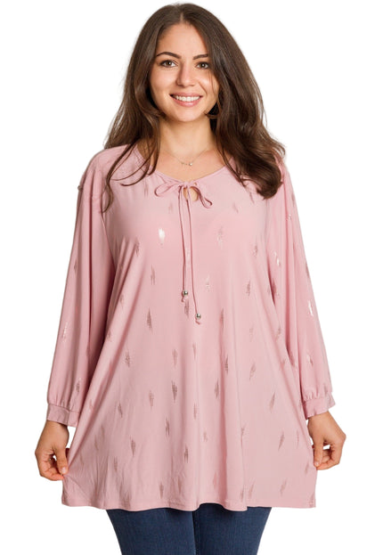 Розова туника в големи размери с връзки и блестящи акценти