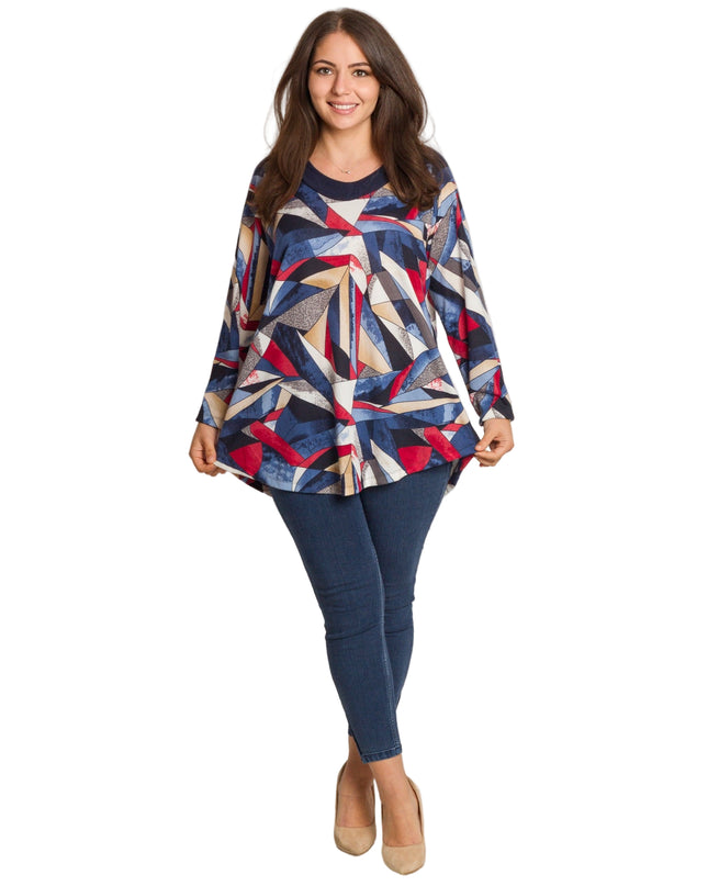 Многоцветна туника с права кройка в големи размери