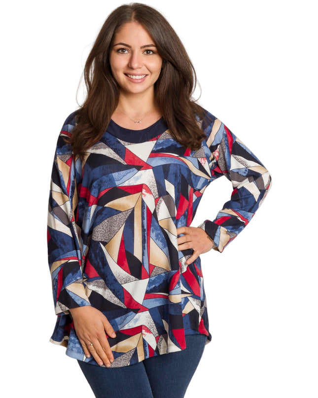 Многоцветна туника с права кройка в големи размери