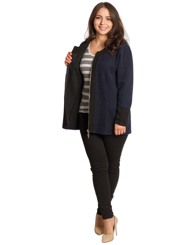 Дамски жакет в големи размери в тъмносин цвят
