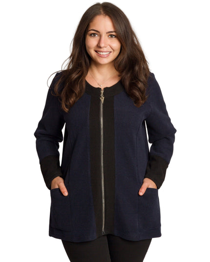 Дамски жакет в големи размери в тъмносин цвят