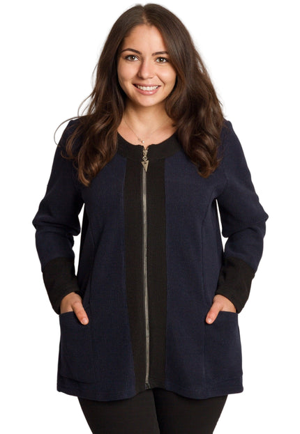 Дамски жакет в големи размери в тъмносин цвят